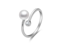 Beneto Otevřený stříbrný prsten s pravou perlou a zirkonem AGG469P