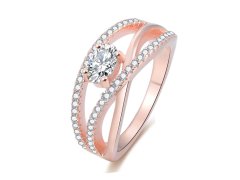 Beneto Růžově pozlacený stříbrný prsten se zirkony AGG331 52 mm