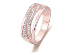 Beneto Růžově pozlacený stříbrný prsten se zirkony AGG340 52 mm