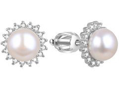 Beneto Stříbrné náušnice s pravou perlou AGUP1656PS