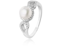 Beneto Stříbrný prsten s krystaly a pravou perlou AGG205 58 mm