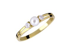 Brilio Něžný prsten ze žlutého zlata s krystaly a pravou perlou 225 001 00241 00 50 mm
