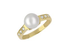 Brilio Půvabný prsten ze žlutého zlata s krystaly a pravou perlou 225 001 00237 50 mm
