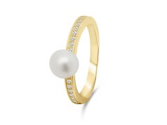 Brilio Silver Elegantní pozlacený prsten s pravou perlou RI055Y 60 mm