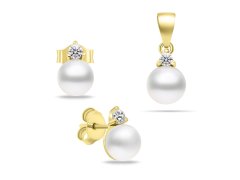Brilio Silver Elegantní pozlacený set šperků s perlami SET227Y (náušnice, přívěsek)