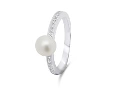 Brilio Silver Elegantní stříbrný prsten s pravou perlou RI055W 54 mm