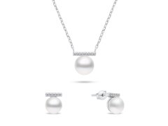 Brilio Silver Elegantní stříbrný set šperků s perlami SET249W (náušnice, náhrdelník)