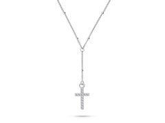 Brilio Silver Nadčasový stříbrný náhrdelník Křížek se zirkony NCL106W