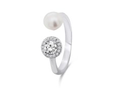 Brilio Silver Nádherný stříbrný prsten s pravou perlou a zirkony RI062W 58 mm