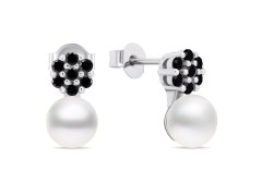 Brilio Silver Nepřehlédnutelné perlové náušnice s černými zirkony EA612WBC