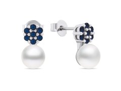 Brilio Silver Nepřehlédnutelné perlové náušnice s modrými zirkony EA612WB