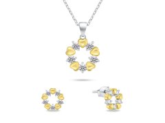 Brilio Silver Něžný bicolor set šperků se zirkony SET239WY (náušnice, náhrdelník)