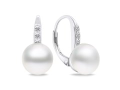 Brilio Silver Půvabné stříbrné náušnice s perlou a zirkony EA723W