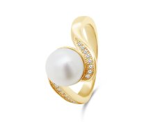 Brilio Silver Půvabný pozlacený prsten s pravou perlou RI061Y 56 mm