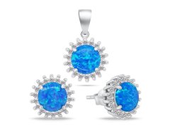 Brilio Silver Půvabný set šperků s modrými opály SET254WB (náušnice, přívěsek)