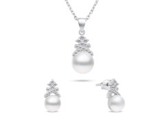 Brilio Silver Půvabný stříbrný set šperků s perlami SET238W (náušnice, náhrdelník)