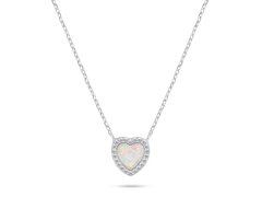 Brilio Silver Třpytivý stříbrný náhrdelník Srdce s opálem NCL134W