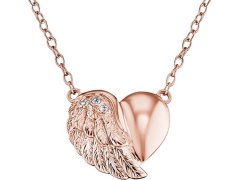 Engelsrufer Růžově zlacený stříbrný náhrdelník Srdce s křídlem a zirkony ERN-LILHW-R