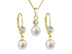 Evolution Group Pozlacená sada šperků se zirkony a pravými perlami 29006.1 (náušnice, řetízek, přívěsek)