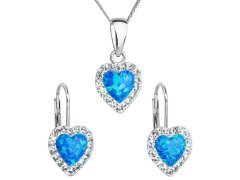 Evolution Group Srdíčková souprava šperků s krystaly Preciosa 39161.1 a  blue s.opal (náušnice, řetízek, přívěsek)