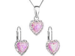 Evolution Group Srdíčková souprava šperků s krystaly Preciosa 39161.1 a  light rose s.opal (náušnice, řetízek, přívěsek)