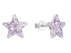 Evolution Group Stříbrné náušnice Hvězdičky s krystaly Preciosa 31312.3 violet