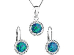 Evolution Group Třpytivá souprava šperků s krystaly Preciosa 39160.1 a  green s.opal (náušnice, řetízek, přívěsek)