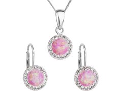 Evolution Group Třpytivá souprava šperků s krystaly Preciosa 39160.1 a  light rose s.opal (náušnice, řetízek, přívěsek)