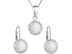 Evolution Group Třpytivá souprava šperků s krystaly Preciosa 39160.1 a  white s.opal (náušnice, řetízek, přívěsek)