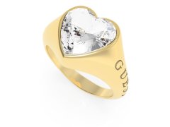 Guess Romantický pozlacený prsten s třpytivým srdcem UBR70004 56 mm