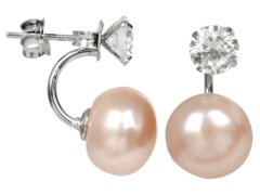 JwL Luxury Pearls Stříbrné náušnice s pravou lososovou perlou a krystalem 2v1 JL0216