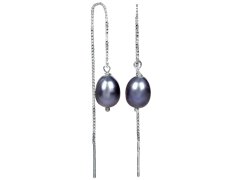 JwL Luxury Pearls Stříbrné řetízkové náušnice s kovově modrou perlou JL0207