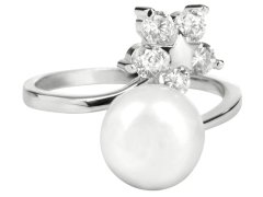 JwL Luxury Pearls Stříbrný prsten s pravou perlou a čirými krystaly JL0322