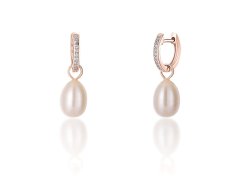 JwL Luxury Pearls Bronzové kruhové náušnice á la vévodkyně Kate s pravou perlou a zirkony 3v1 JL0687