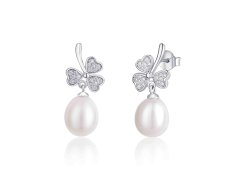 JwL Luxury Pearls Trojlístkové stříbrné náušnice s perlou a zirkony JL0618