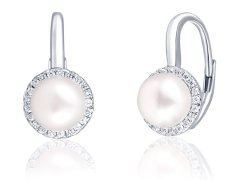 JwL Luxury Pearls Elegantní stříbrné náušnice s perlou a zirkony JL0640