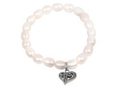JwL Luxury Pearls Jemný náramek z pravých perel s kovovým srdíčkem JL0417