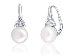 JwL Luxury Pearls Luxusní stříbrné náušnice s pravou perlou a zirkony JL0641