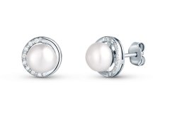 JwL Luxury Pearls Něžné stříbrné náušnice se zirkony a pravou perlou JL0832