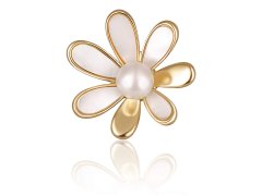 JwL Luxury Pearls Pozlacená brož 2v1 s pravou bílou perlou a perletí JL0661