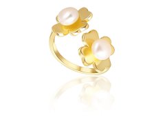 JwL Luxury Pearls Pozlacený prsten s pravými perlami Čtyřlístek JL0693