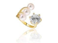 JwL Luxury Pearls Pozlacený prsten s pravými perlami a krystalem JL0694