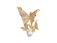 JwL Luxury Pearls Překrásná pozlacená brož s pravou perlou 2v1 Motýlci JL0630