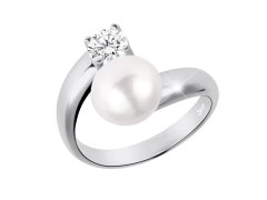 JwL Luxury Pearls Stříbrný prsten s bílou perlou a čirým krystalem JL0432