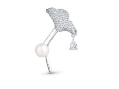 JwL Luxury Pearls Třpytivá brož 2v1 s krystaly a pravou perlou Ginkgo JL0838