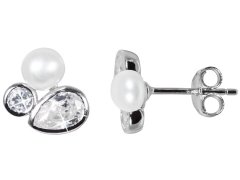 JwL Luxury Pearls Třpytivé náušnice s pravou perlou a krystaly JL0545