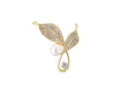 JwL Luxury Pearls Zářivá perlová brož s krystaly Lístky 2v1 JL0817