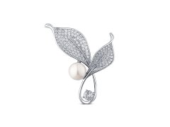 JwL Luxury Pearls Zářivá perlová brož s krystaly Lístky 2v1 JL0818
