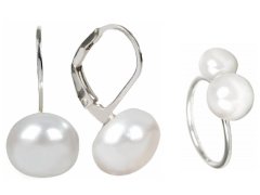 JwL Luxury Pearls Zvýhodněná perlová souprava šperků JL0022 a JL0058 (prsten, náušnice)