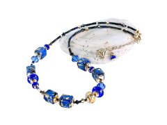 Lampglas Elegantní náhrdelník Deep Blue s 24karátovým zlatem a ryzím stříbrem v perlách Lampglas NCU50